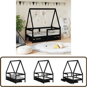 vidaXL Kinderbedframe - 70x140 cm - Zwart Grenenhout Kinderbed - Houten Bed - Peuterbed - Zwarte Kinderkamer - Kids Bedroom Furniture