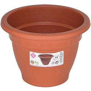 Set van 4x stuks terra cotta kleur ronde plantenpot/bloempot kunststof diameter 14 cm - Plantenbakken/bloembakken voor buiten