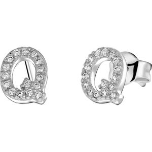 Lucardi Dames Oorbellen alfabet met zirkonia - Oorbellen - Cadeau - Echt Zilver - Zilverkleurig