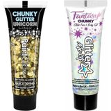 Paintglow Chunky Glittergel voor lichaam en gezicht - 2 tubes - goud en parelmoer - 12 ml