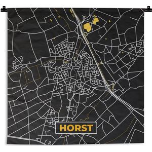 Wandkleed - Wanddoek - Horst - Black and Gold - Stadskaart - Plattegrond - Kaart - 180x180 cm - Wandtapijt