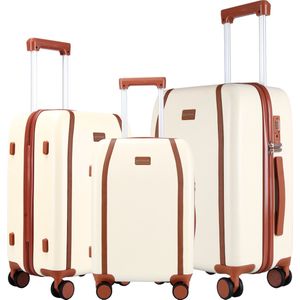 Dailyitravel - 3 delig luxe kofferset - TSA slot - Dubbele wielen - Hardcase - Beige en Bruin