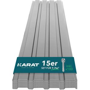 Karat Dakpanelen - Gevel- en dakbekleding - Geprofileerde dakplaten - 15 stuks - Lichtgrijs - 115 x 45 cm