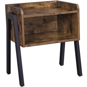 FURNIBELLA-Industriële Nachtkastje met Groot Vak | Robuust & Stijlvol Design-vintage bruin-zwart
