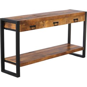 Bijzettafel mangohout Sandra 150cm met 3 lades industrieel duurzaam massief hout side table