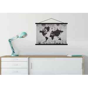 Schoolplaat - Textielposter - Wereldkaart - Planten - Bloemen - 90x60 cm - Textiel poster
