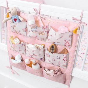 Baby Ledikant Organizer 54 x 49 cm - Boxzak - Roze Ontwerp Badkamer Organiser - Opbergbox - Baby bed Organizer -  9 Pockets Multifunctional