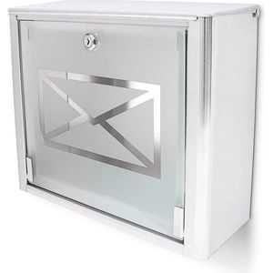 Brievenbus Wandbrievenbus RVS Glas Afsluitbaar Enveloppe HBD 305x355x14 Zilver Grijs
