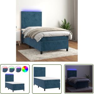 The Living Store Boxspring met matras en LED fluweel donkerblauw 80x200 cm - Boxspring - Fluweel Bed - Verstelbare Hoofdbord - Led Verlichting - Pocketveer Matras