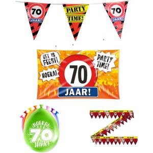 70 jaar versiering pakket - Versiering Verjaardag - Versiering 70 Jaar Verjaardag - Slingers - Gevelvlag- Ballonnen - Afzetlint