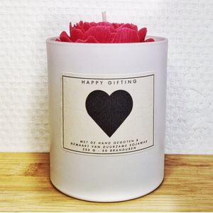Hart - Soja was geurkaars - Rode roos - Kaarsglas mat wit - Kaneel geur - 250 gram - 50 branduren - Geurkaars - Kaars - Kaars met tekst - Soja was – Soy wax – Handgemaakt – Cadeau – Cinnamon - Geschenk – Duurzaam - Valentijn - Valentijnsdag