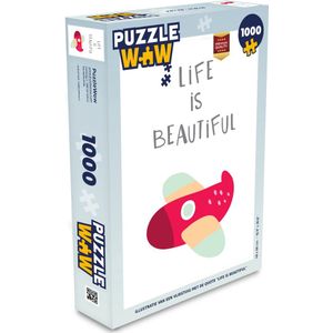Puzzel Illustratie van een vliegtuig met de quote ""Life is beautiful"" - Legpuzzel - Puzzel 1000 stukjes volwassenen