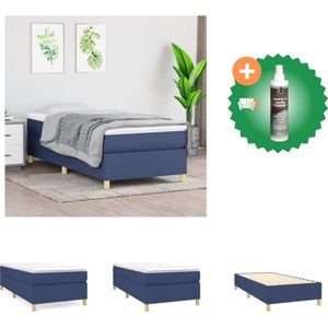 vidaXL Boxspringbed - Pocketvering - Middelharde Ondersteuning - Huidvriendelijk Topmatras - Multiplex Lattenbodem - 203x100x35 cm - Blauw - Bed - Inclusief Reiniger