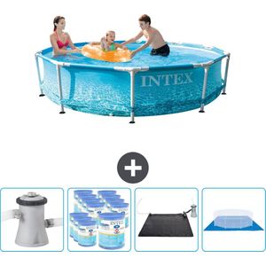 Intex Rond Frame Zwembad - 305 x 76 cm - Waterprint - Inclusief Pomp Filters - Solar Mat - Grondzeil