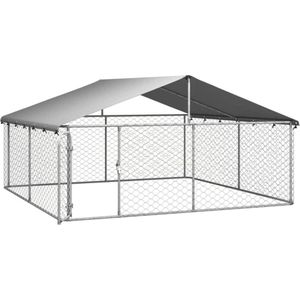 Hondenkennel - Hondenren - Verblijfplaats voor Dieren - 300 x 300 x 150 cm - Met Dak - Zilver