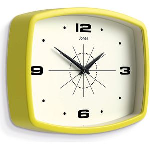 Wandklok 'Movie' – kleine ronde eigentijdse klassieke ronde klok in geel, 25cm, ideaal voor de keuken, woonkamer, kantoor of slaapkamer