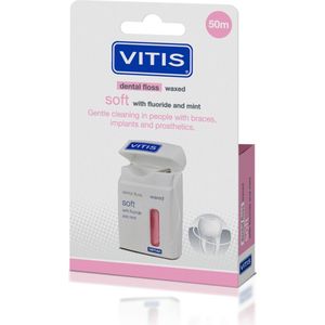 4x Vitis Soft Waxed Dental Floss Roze 50 mtr.