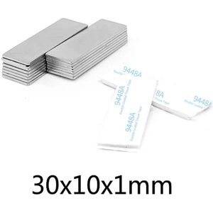 TLVX 5 stuks Ultra Dunne Magneten met 3M Dubbelzijdige Tape / Platte magneten / 30x10x1mm / Zinaps / Magneet / Zelfklevende magneten / Magneet deur / Kastdeuren magneet / Zilveren magneet / Magnetische Sluitingsdeur / Lade Sluiting