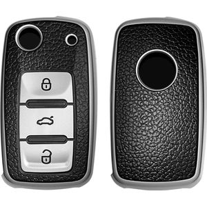 kwmobile autosleutelhoes geschikt voor VW Skoda Seat 3-knops autosleutel - TPU beschermhoes in zilver / zwart - Autosleutelcover