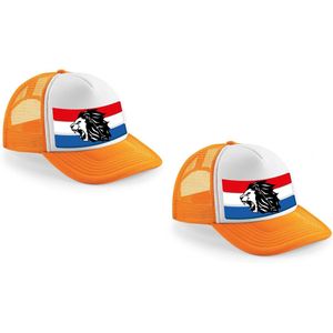 4x stuks oranje snapback cap/ truckers pet Holland leeuw dames en heren - Koningsdag/ EK/ WK caps