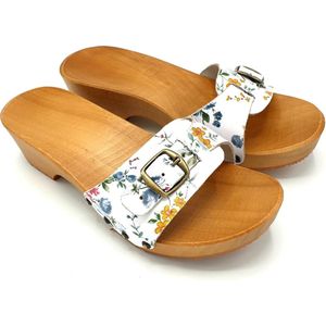 DINA sandalen bloemetjes print met leren band voor dames (kleppers)