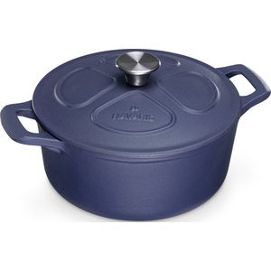 Navaris gietijzeren braadpan met deksel - Dutch oven - Geëmailleerde pan - Pot geschikt voor inductie gas en keramisch koken - Mat blauw