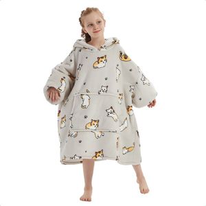 JAXY - Hoodie Deken Kinderen - Fleece Deken Met Mouwen - Snuggle Hoodie - Oodie Kids - Snuggie - 1150 gram - Kat