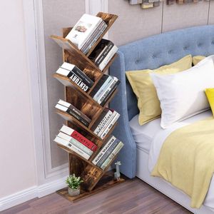 Boekenkast hout, boekenkast 8 niveaus, staand rek, vintage, kubusrek, bruin, opbergrek 51x28x140cm
