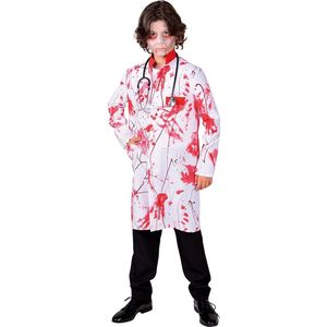 Magic By Freddy's - Halloween Kostuum - Dokter Bloedzak Bloedgroep A Kind Kostuum - Rood, Wit / Beige - Maat 140 - Halloween - Verkleedkleding