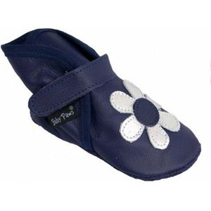 Baby Paws babyslofjes Wrapz blauw met zilverkleurige bloem maat 1 , 3-6 mnd, voetlengte 8,7 - 9,5 cm