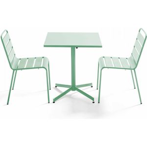 Oviala - Set van een vierkante tuin tafel en 2 stoelen in salie groen - Palavas