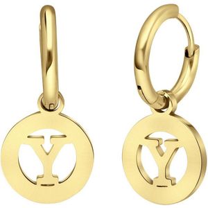 Lucardi Dames Goldplated oorbellen met letter - Y - Oorbellen - Cadeau - Staal - Goudkleurig