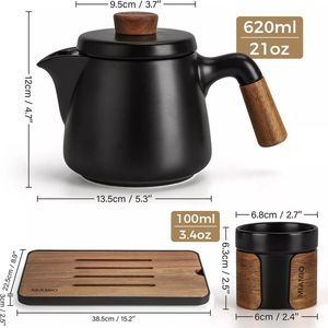 MiaMio Unieke Japanse Theeset - Theepot + 6 kopjes + dienblad - Zwart