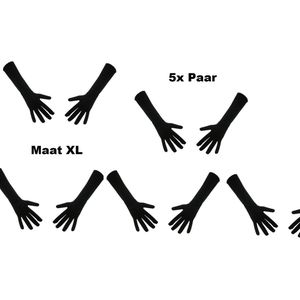 5x Paar handschoenen nylon lang zwart mt.XL – Themafeest Sinterklaas Pieten gala festival