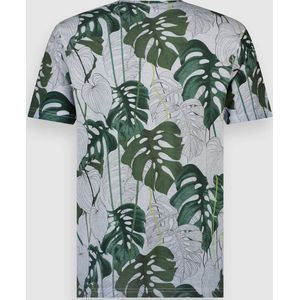 Twinlife Heren Tee Crew Allover Print Leaf - T-Shirts - Wasbaar - Ademend - Grijs Groen - L