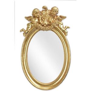 Gouden spiegel - Klassieke afwerking met engels - Polyresin, ovaal - 49,3 cm hoog