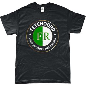 Feyenoord Shirt - Geen Woorden Maar Daden 2 - T-Shirt - Rotterdam - 010 - Voetbal - Artikelen - Zwart - Unisex - Regular Fit - Maat 3XL