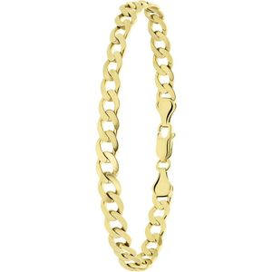 Lucardi Heren Gerecycled zilveren goldplated herenarmband met gourmet schakel - Armband - 925 Zilver - Goudkleurig - 21 cm