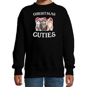 Kitten Kerstsweater / Kerst trui Christmas cuties zwart voor kinderen - Kerstkleding / Christmas outfit 170/176