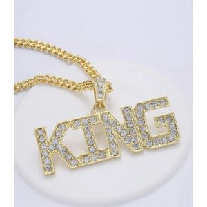 Gouden ketting halsketting king | (nep)goud | Pooier | Kamping Kitch outfit | Foute Party | Hip-Hop | Halsketting | Pimp ketting | Marginale verkleedkledij | Carnaval | 80's 90's | New kids maaskantje | Retro