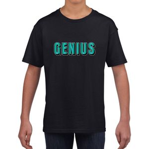 Genius tekst zwart t-shirt blauwe/groene letters voor jongens en meisjes 134/140