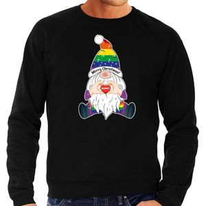 Bellatio Decorations foute kersttrui/sweater heren - Pride Gnoom - zwart - LHBTI/LGBTQ kabouter S