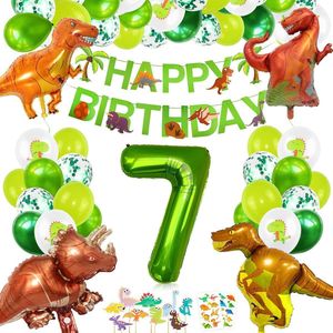63-delig feestpakket dinosaurus - 30 stuks ballonnen - 7 jaar jongen - Dinosaurus thema feestje - Dino versiering - Dino feestartikelen - Dino slinger - Dino ballonnen - Dino kinderfeestje
