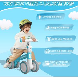 Verstelbare babybalansfiets voor jongens en meisjes, 10-36 maanden, balansfiets, kleine kinderen, eerste wandelfiets, verstelbare zitting, trainingsfiets, 4 stille wielen, geen pedaal
