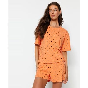 Trendyol Blauwe Gebreide Pyjamaset Van 100% Katoen Met Stippen En Hartjes Thmss21Pt1485