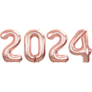 Folie Ballon Cijfer 2024 Oud En Nieuw Versiering Nieuw Jaar Feest Artikelen Happy New Year Decoratie Rose Goud - XL