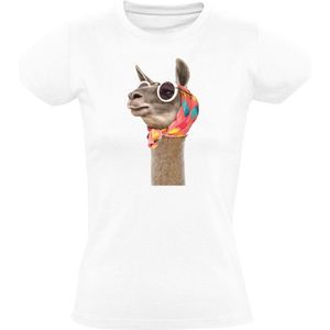 Lama met hoofdoek en bril Dames T-shirt - dieren - zomer - mode - zomer - warm - heet - grappig