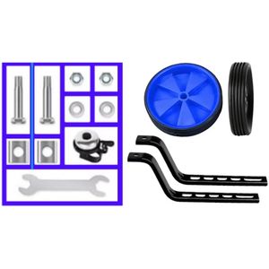 Goodz4All Blauwe Zijwieltjes Trainingswieltjes voor de Kinderfiets compleet incl. Montagemateriaal en Steeksleutel Wieltjes van 11 Cm - extra met Zilverkleurige Bel