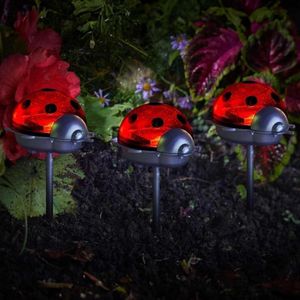 Zonne-aangedreven LED lieveheersbeestje of bij - triple pack - tuinverlichting voor buiten - decoratief ornament voor de tuinpad oprit - feeën tuindecoratie