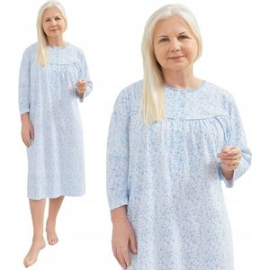 Martel- Bogna nachthemd - lange mouwen- 100% katoen - licht blauw/wit 3XL